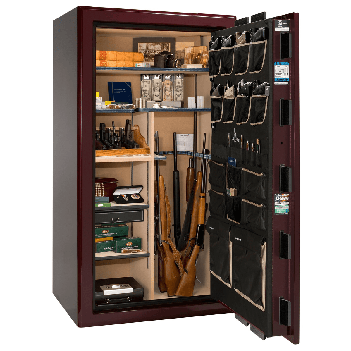Presidential Series | Level 8 Security | 2.5 Hours Fire Protection | 40 | Dimensions: 66.5&quot;(H) x 36.25&quot;(W) x 32&quot;(D) | Burgundy Gloss | Gold Hardware | Mechanical Lock