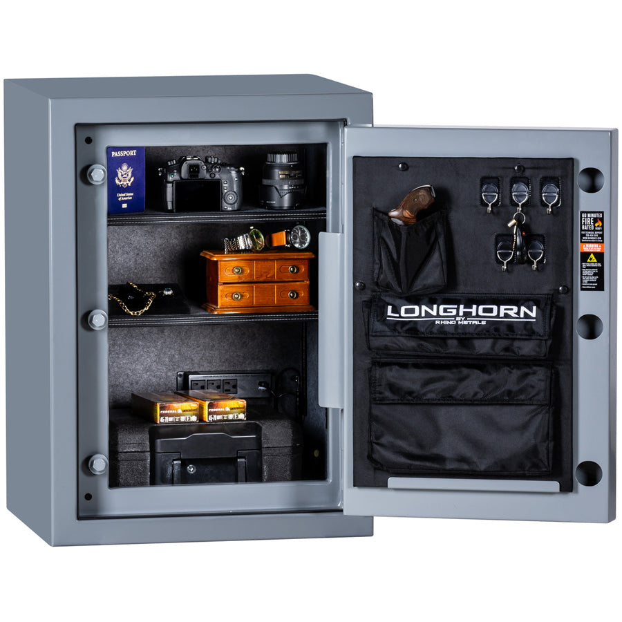 Rhino Metals LGX3022G Home Safe in Gloss Gray Finish, door open 180 degrees.