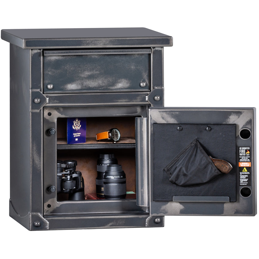 Rhino Metals Longhorn LNX2620 Nightstand-End Table Home Safe, door open 180 degrees.