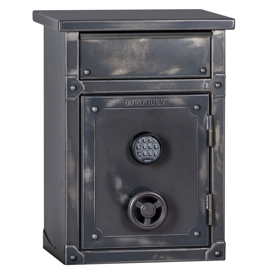 Rhino Metals Longhorn LNX3022 Nightstand-End Table Home Safe exterior. Fully Upholstered, Unique Antiqued Finish.