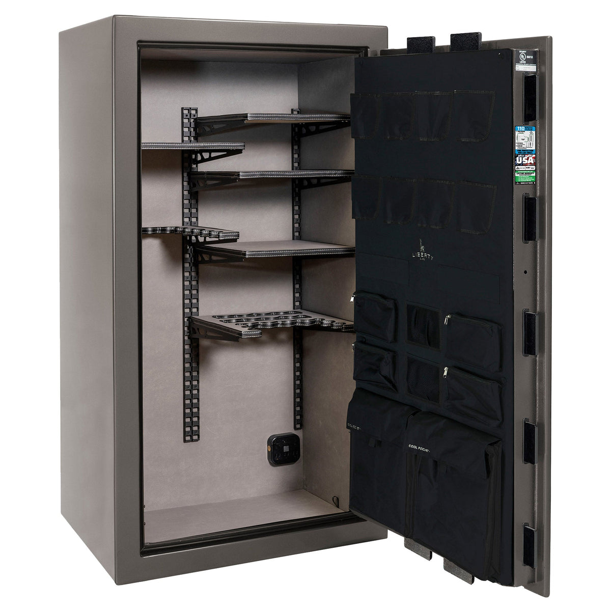 Franklin Series | Level 5 Security | 110 Minute Fire Protection | 40 | DIMENSIONS: 66.5&quot;(H) X 36&quot;(W) X 27.5&quot;(D*) | Gray Gloss | ProFlex Modular Shelving - Open Door Empty 